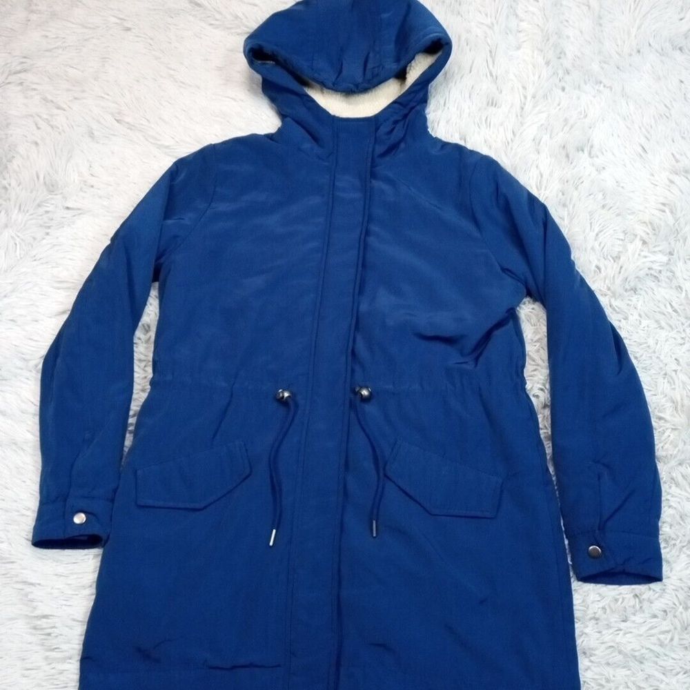 Popsugar Jacket Womens XS Blue Parka Zip Up Coat Hood Pockets Casual Comfort